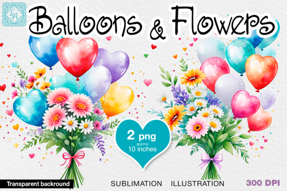 Balloons Flowers Illustrations: 2 PNG Watercolor Review