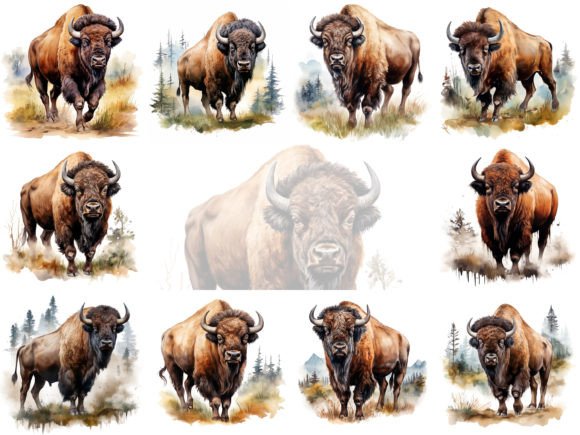 Bison Watercolor Clipart: Illustrations for Branding