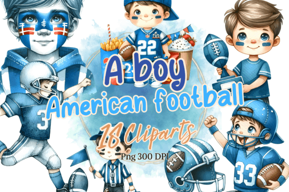 Boy in American Football Gear Watercolor Illustrations