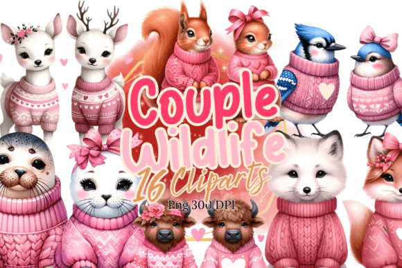Couple Wildlife Watercolor Clipart for Brand Illustrations