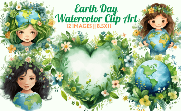 Earth Day Watercolor Clip Art: Illustrations for Crafters