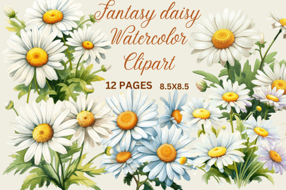 Fantasy Daisy Watercolor Clipart for Illustrations