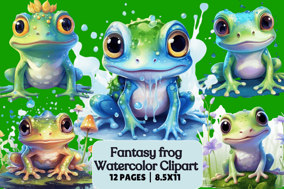 Fantasy Frog Watercolor Clipart for Illustrations