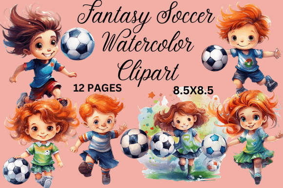 Fantasy Soccer Watercolor Clipart Illustrations