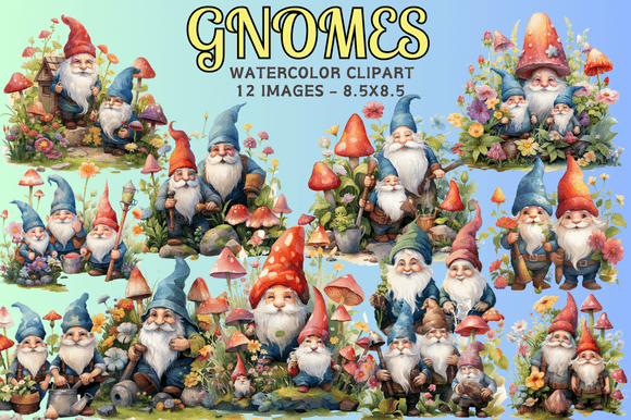 Gnomes Watercolor Clipart: Illustrations for Crafters