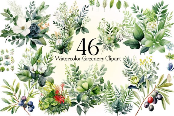 Greenery Watercolor Clipart: Illustrations for Branding