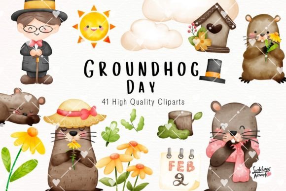 Groundhog Day Watercolor Clipart: Whimsical Illustrations