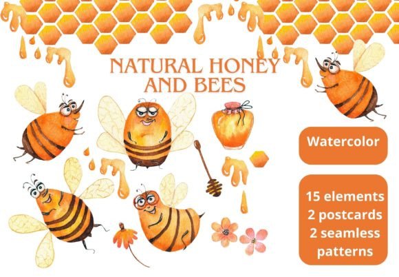 Honey and Bee Illustrations: Watercolor Asset Review