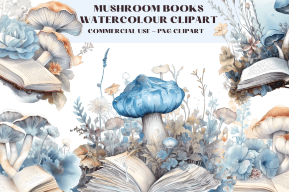 Mushroom Books Watercolour Clipart for Illustrations