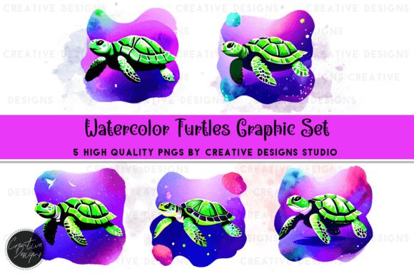 Rainbow Watercolor Turtles: Illustrations for Kids