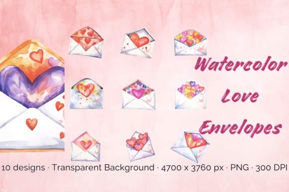 Valentine's Day Watercolor Heart Clipart Illustrations