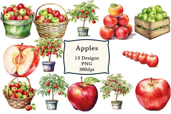 Watercolor Apples Clipart Sublimation Illustrations