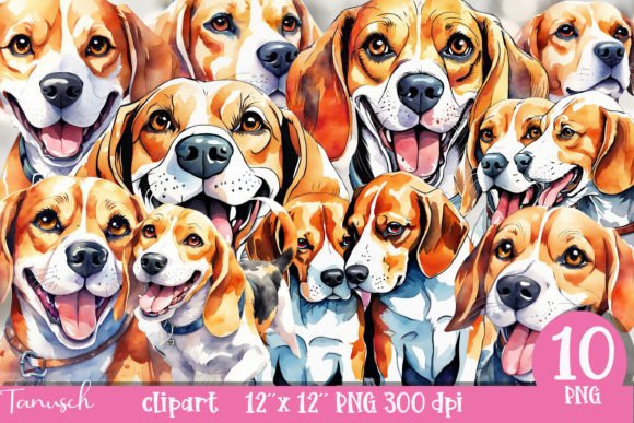 Watercolor Beagle Clipart PNG: Editorial Illustrations
