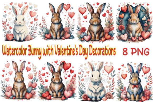 Watercolor Bunny with Valentine's Day Illustrations