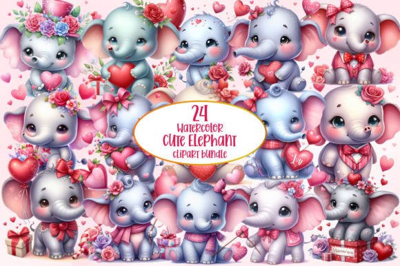 Watercolor Elephant Clipart Bundle: Editorial Illustrations