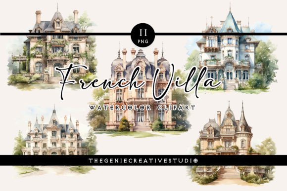 Watercolor French Villa PNG Clipart Illustrations Review