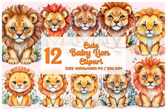 Watercolor Lion Clipart Bundle: Illustrations for Sellers