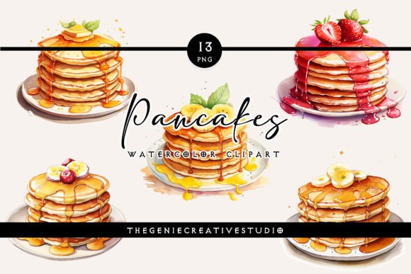 Watercolor Pancakes PNG Clipart: Illustrations for Branding
