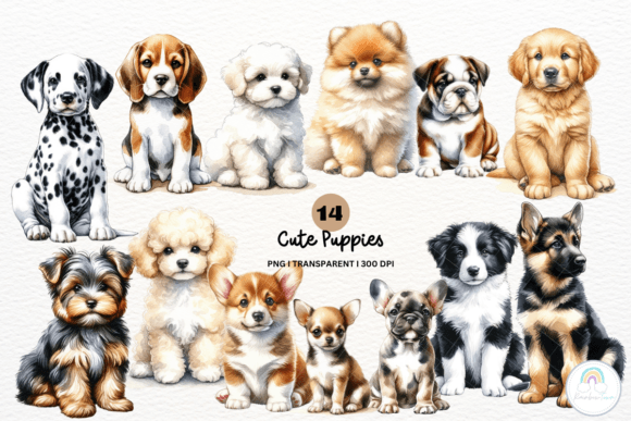 Watercolor Puppy Dog Breed Sublimation Illustrations