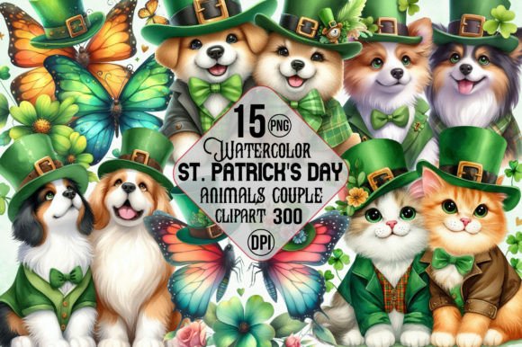 Watercolor St. Patrick's Animals Clipart Illustrations