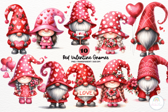 Watercolor Valentines Gnome Sublimation Illustrations