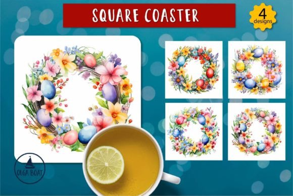 Watercolor Wreath Coasters Easter Png Illustrations