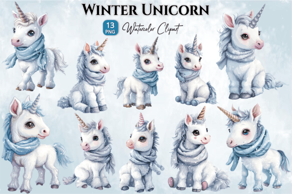 Winter Unicorn Watercolor Clipart: Illustrations for Branding